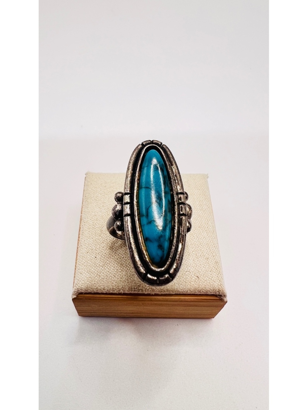 Vintage Sterling Silver Turquoise Statement Ring Adjustable Southwestern